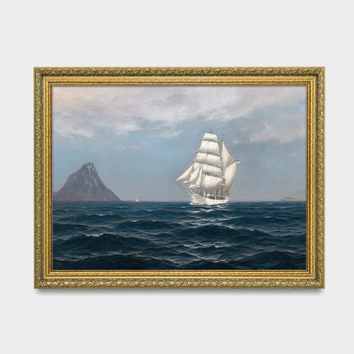Tall Ship Under Full Sail Near a Volcanic Isle Vintage Sea Poster - Image 3