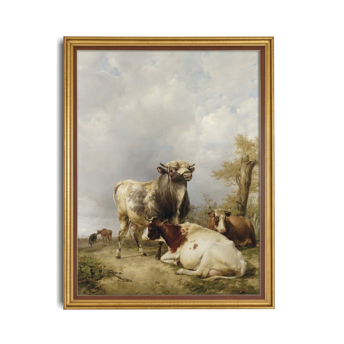 Cattle Resting in Green Pasture under Big Sky Dutch Pastoral Poster - Image 5