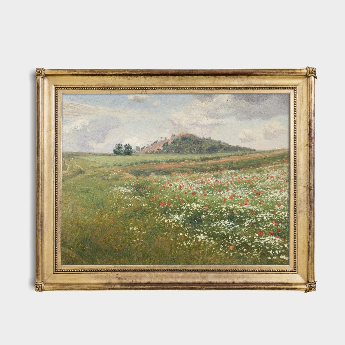 Red Poppy Field With White Wildflowers Before a Green Hill Poster - Image 4