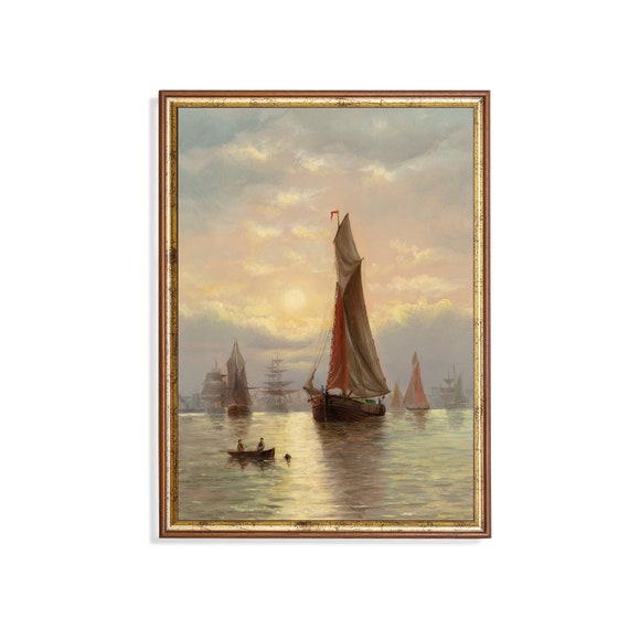 Print And Ship Sailing Ship Painting Vintage Prints Oil Painting Seascape Ocean Art Nautical Antique Decor Mailed Print