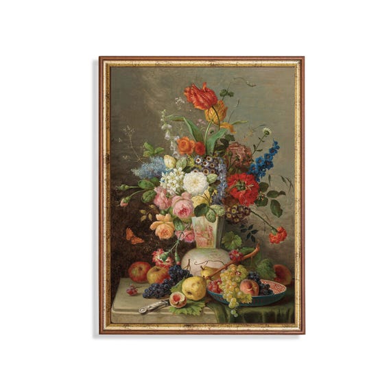 Printed And Shipped Vintage Still Life With Flowers Antique Floral Painting Moody Rustic Print Farmhouse Decor Physical Prints