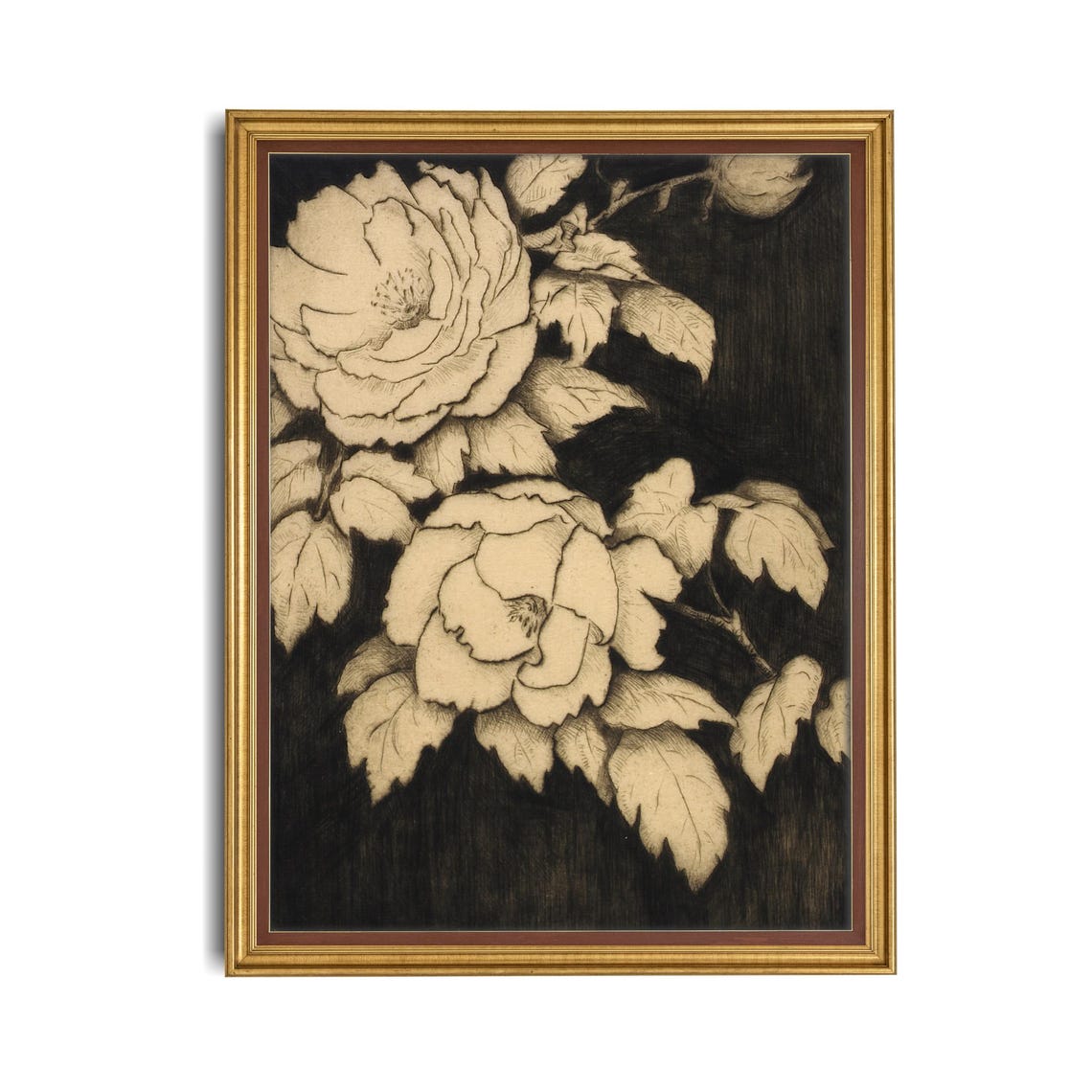Monochrome Peony Blossoms Vintage Floral Etching Fine Art Poster - Image 4