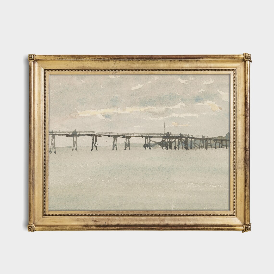 Long Wooden Pier Over a Calm Sea Minimalist Watercolor Poster - Image 4