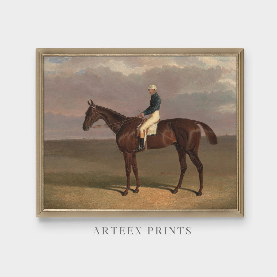Jockey On Dark Bay Racehorse Antique Equestrian Oil Painting Poster - Image 5