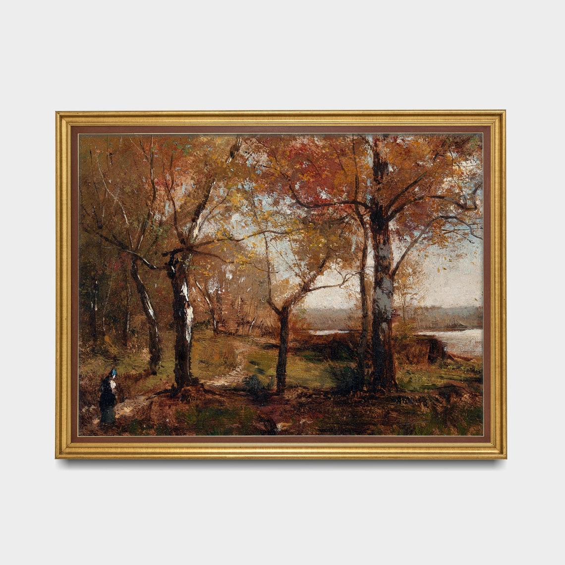Vintage Autumn Forest Path Figure Fall Landscape Oil Painting Poster - Image 3