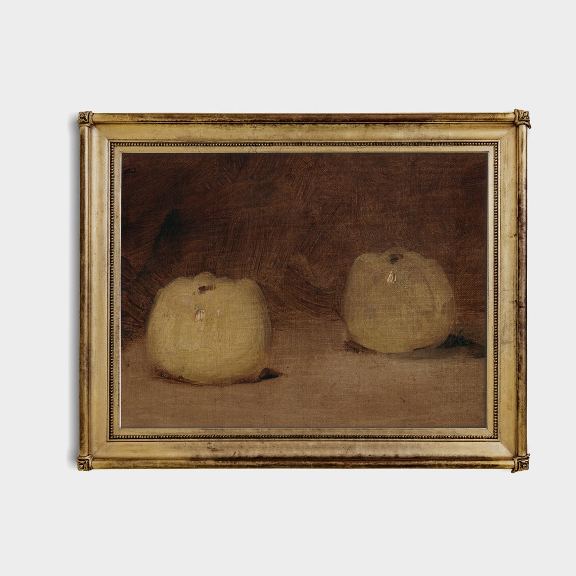 Two Pale Apples Minimalist Antique Still Life Oil Painting Poster - Image 3