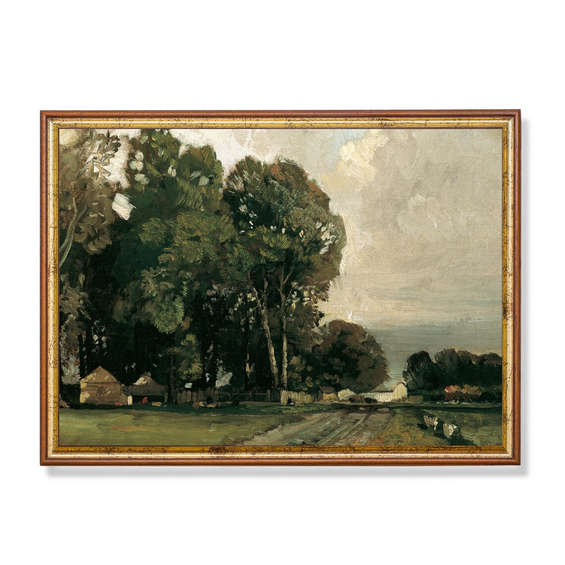 Tall Trees Country Road Farm Cottages Vintage Countryside Oil Poster
