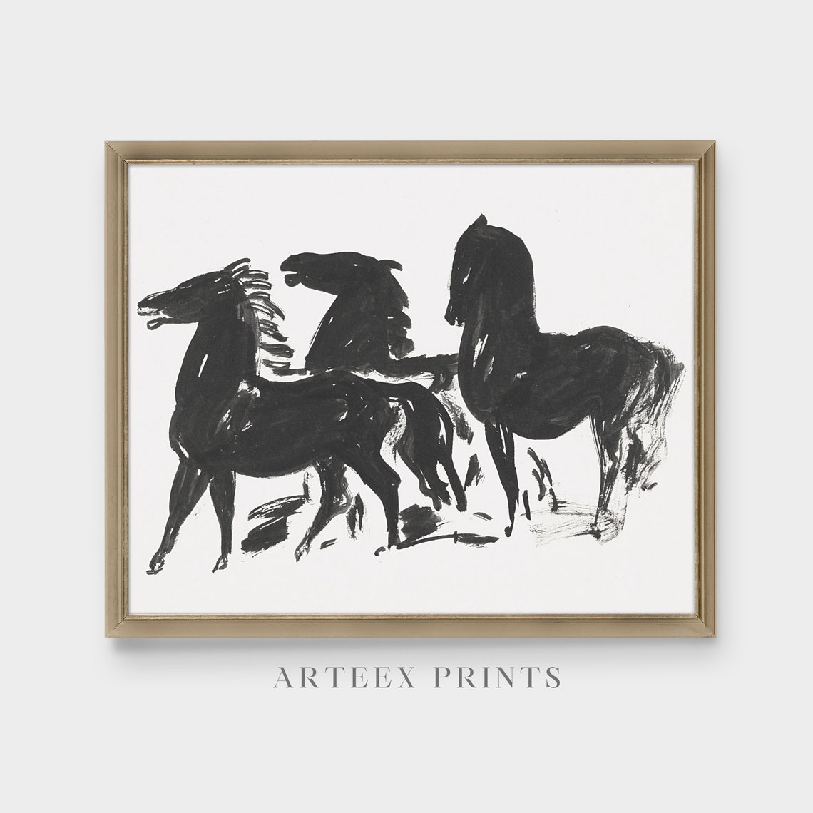 Three Black Horses Minimalist Ink Sketch Modern Equestrian Poster - Image 3
