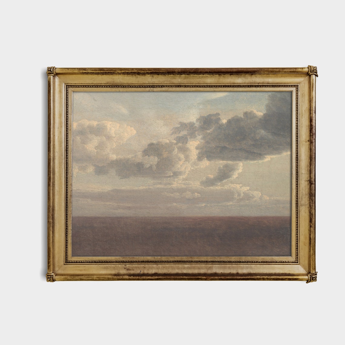 Vintage Seascape Painting Antique Ocean Beach Print Cloud Study Rustic Moody Coastal Decor Wall Art - Image 4