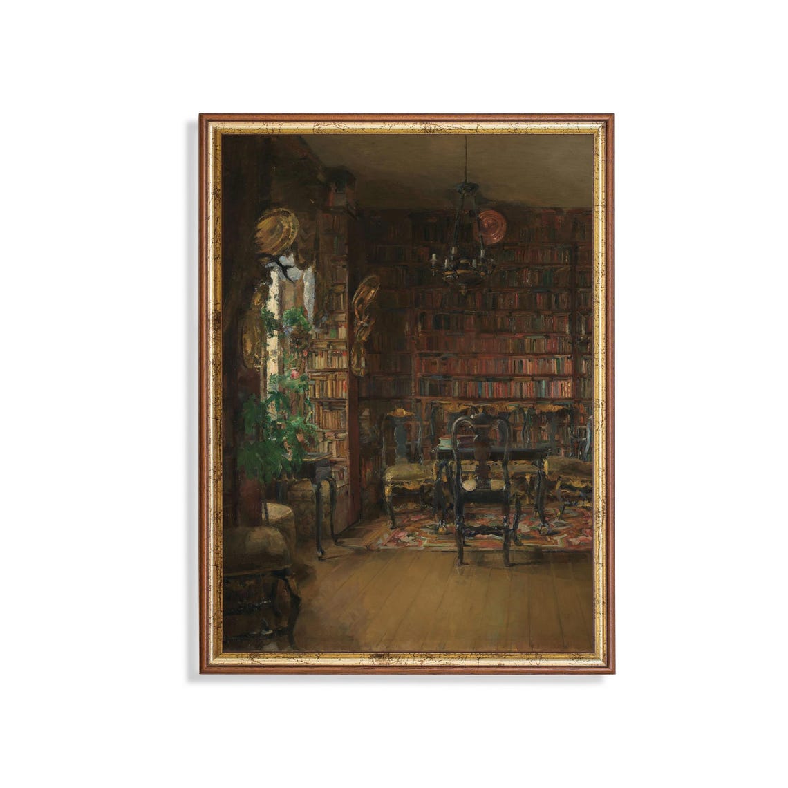 Printed And Shipped Vintage Still Life Painting Library Interior Antique Art Print Moody Rustic Wall Decor Physical Prints