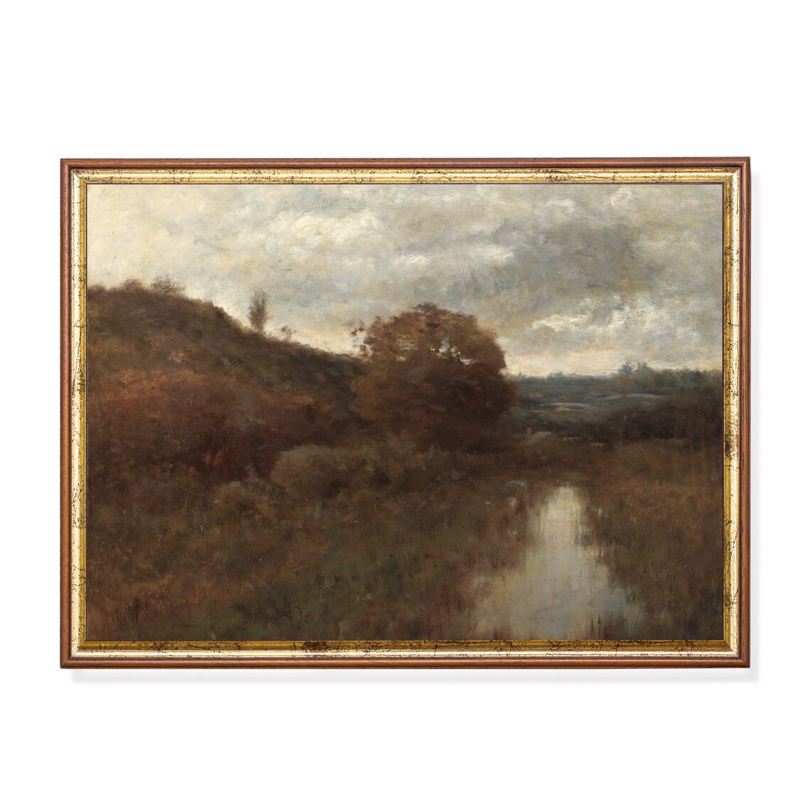 Vintage Country Landscape Painting, Rustic Farmhouse
