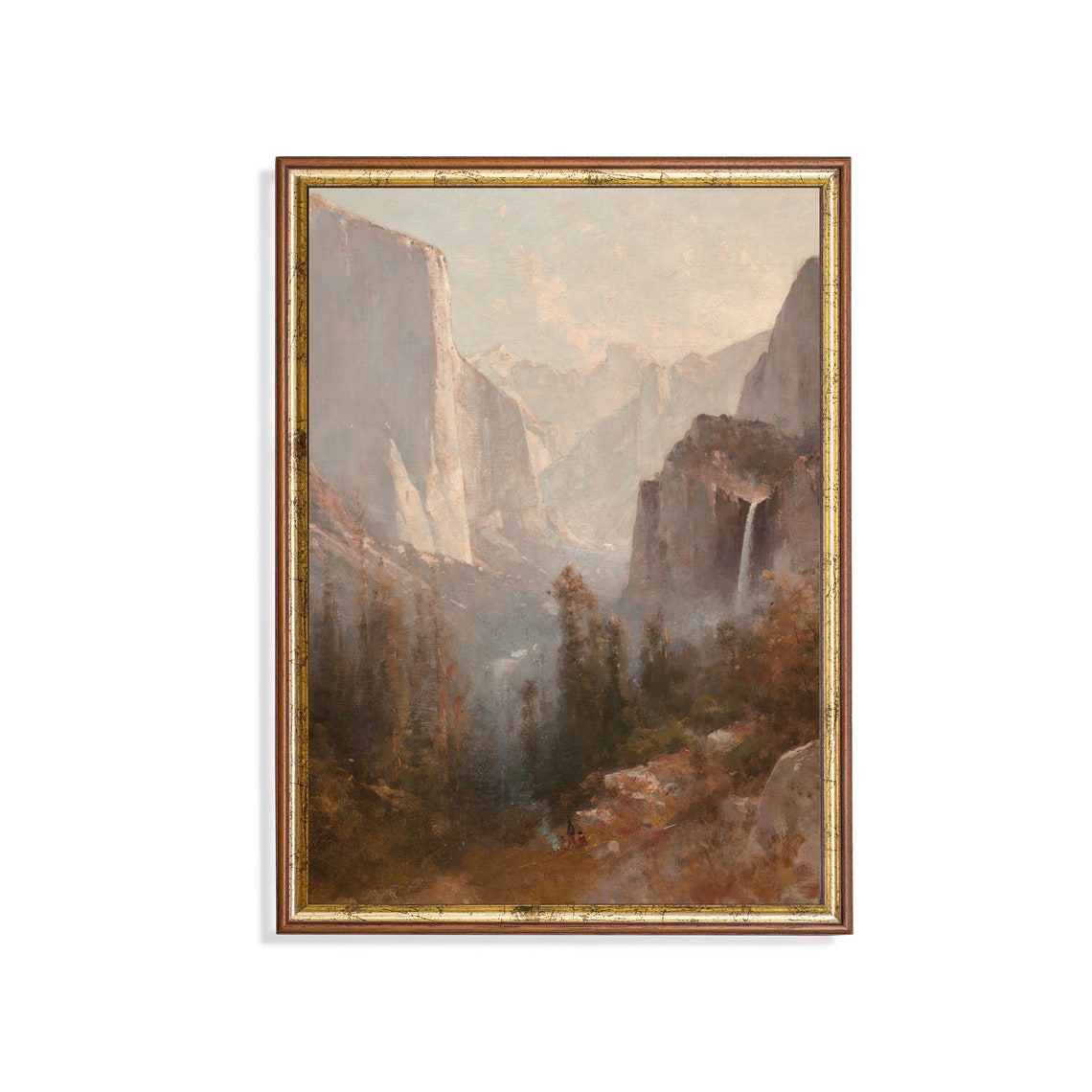 Misty Mountain Valley Waterfall Vintage Nature Landscape Poster