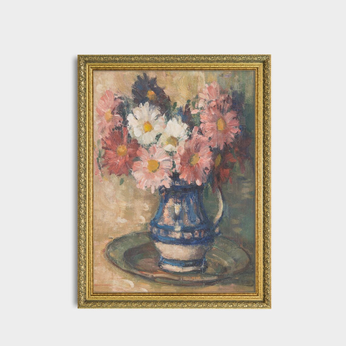 Vintage Daisies in Blue Jug Rustic Farmhouse Floral Still Life Poster - Image 2