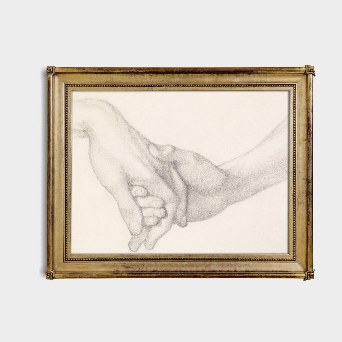 Two Hands Clasped Tender Pencil Sketch Vintage Drawing Poster - Image 3