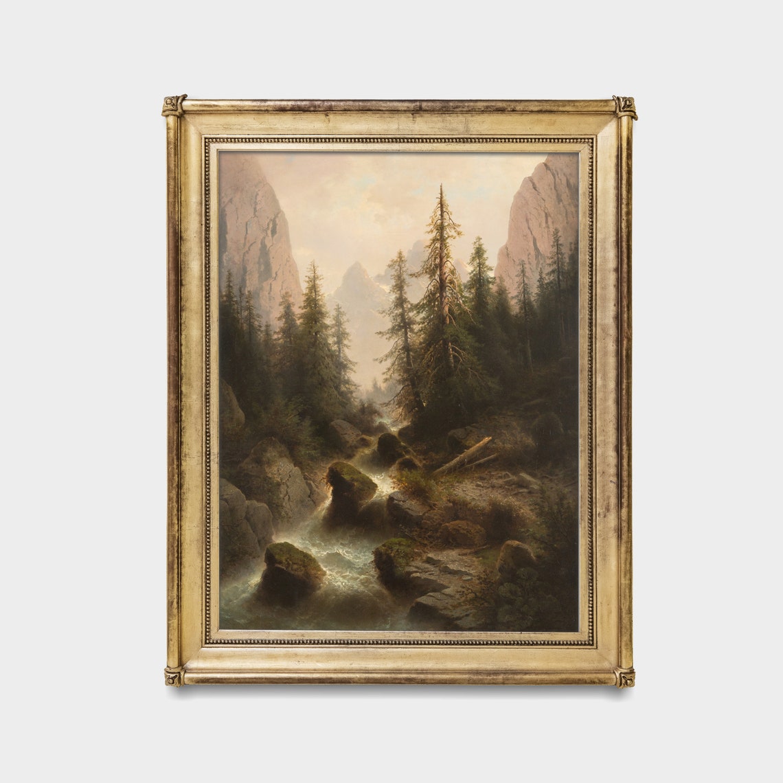 Mountain Stream Gorge with Pines Vintage Alpine Landscape Poster - Image 3