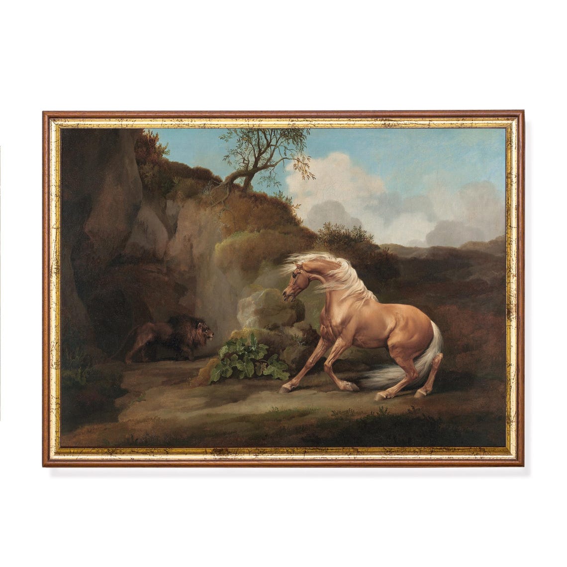 Dramatic Horse Startled By Lion Old Master Animal Painting Poster