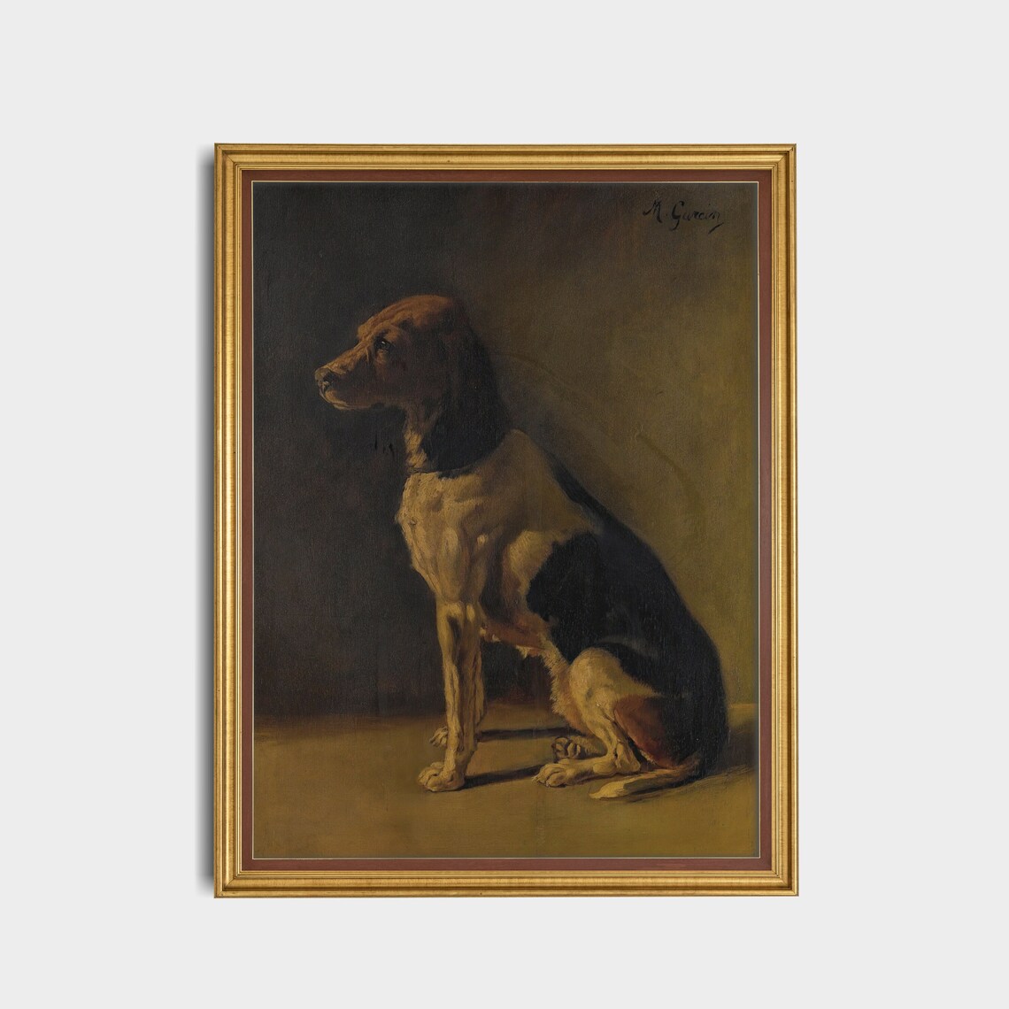 Tricolor Foxhound Sitting in Profile Dark Moody Dog Portrait Poster - Image 3