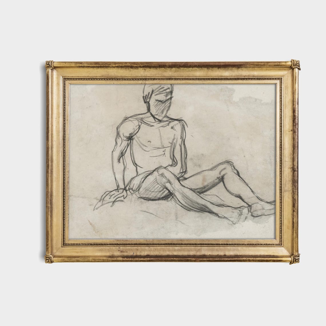 Seated Man Figure Study Minimalist Pencil Sketch Drawing Poster - Image 4