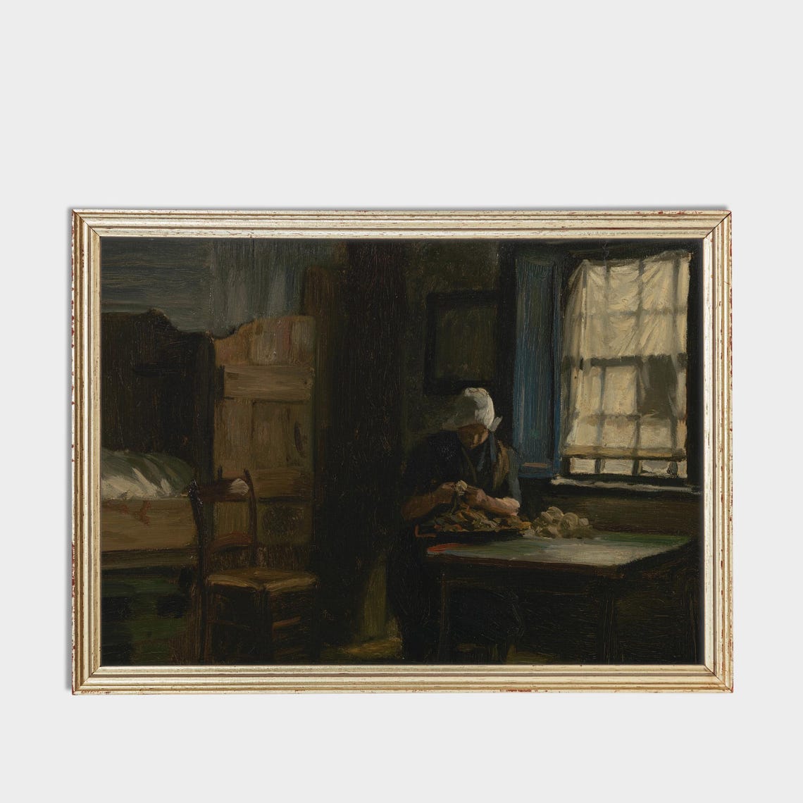 Woman Peeling Potatoes In A Dark Dutch Interior Vintage Poster - Image 3