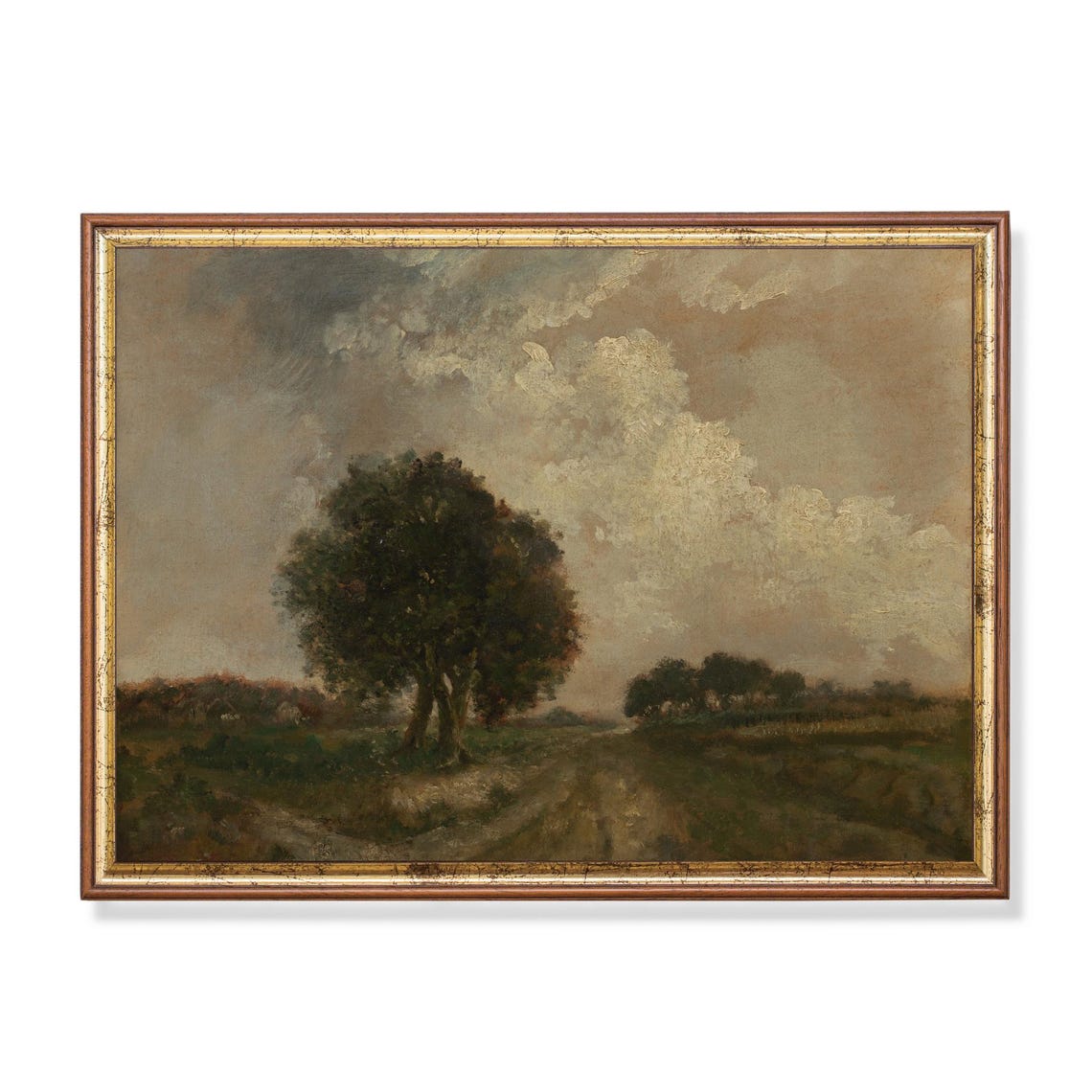 Solitary Oak Tree in a Moody Countryside Vintage Landscape Poster