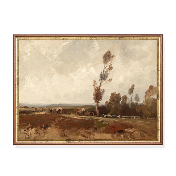 Autumn Landscape Prints Vintage Fall Painting Antique Moody Rustic Artwork Wall Art Farmhouse Decor