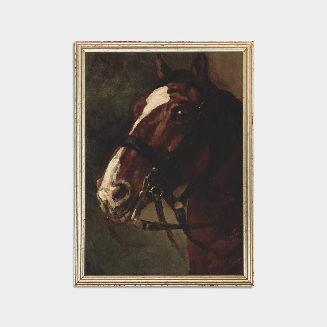 Chestnut Horse Head With White Blaze On Dark Ground Equestrian Poster - Image 2