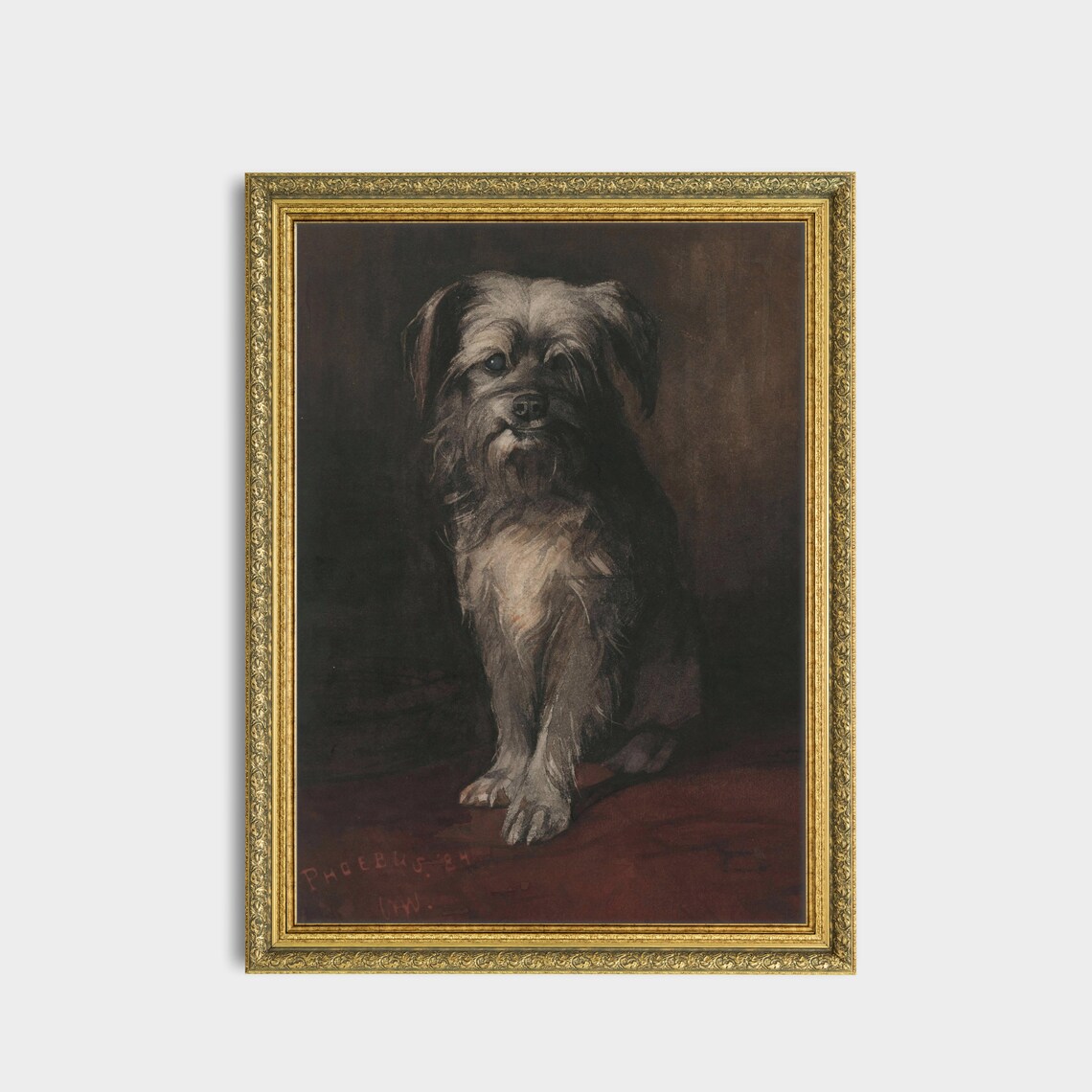 Shaggy Terrier Dog Portrait Antique 1890 Animal Oil Painting Poster - Image 3