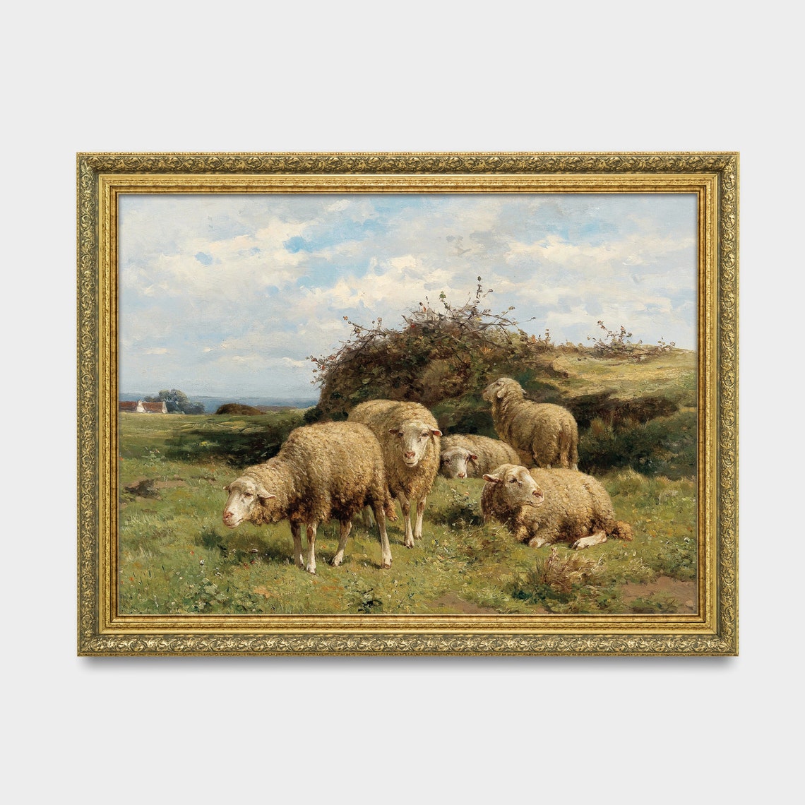 Vintage Sheep Flock Grazing in a Sunny Green Meadow Rustic Farm Poster - Image 3