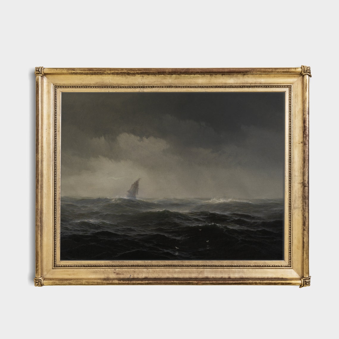Distant Ship on a Dark Stormy Ocean Vintage Seascape Art Poster - Image 2