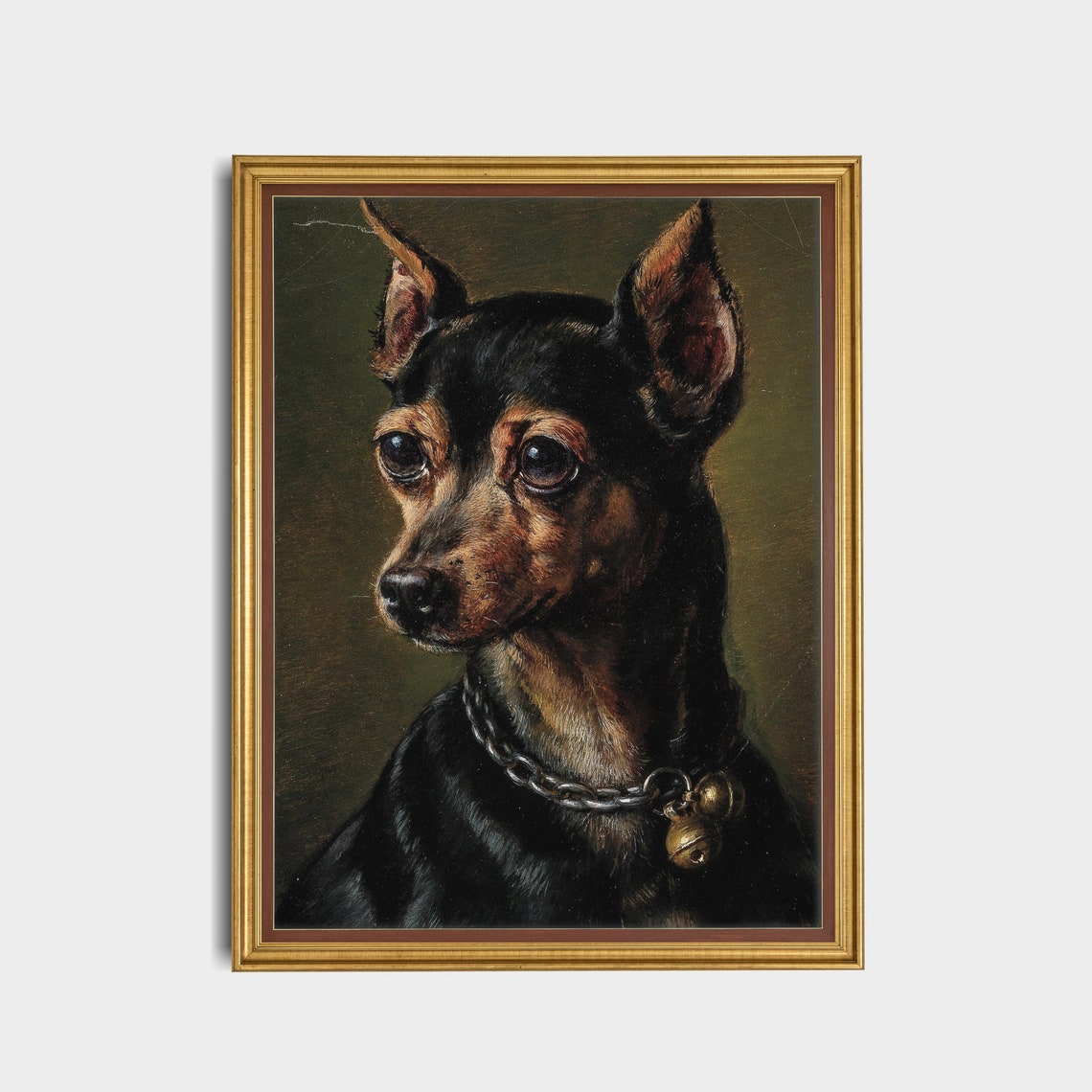 Black and Tan Miniature Pinscher with a Bell Collar Vintage Dog Poster - Image 3