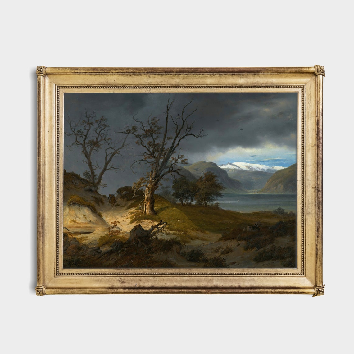 Rider on Horseback Above a Lake at Dusk Mountain Landscape Poster - Image 2