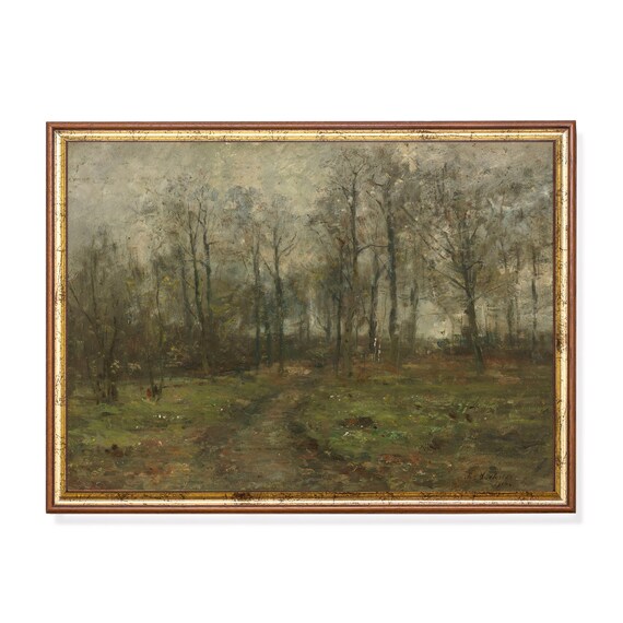 Printed And Shipped Vintage Landscape Painting Antique Tree Forest Wooded Landscape Moody Rustic Art Farmhouse Decor Mailed Print
