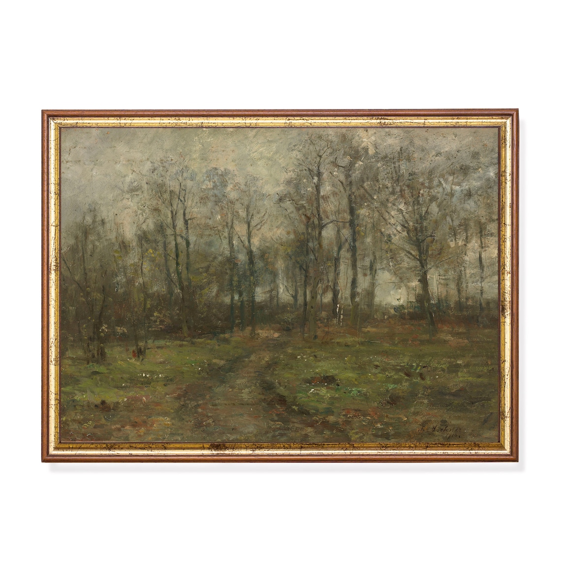 Misty Autumn Forest In Soft Fog Vintage Woodland Landscape Poster