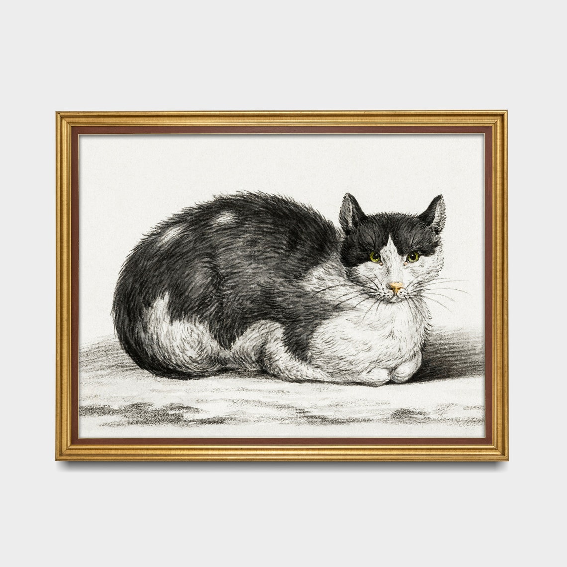 Vintage Black and White Cat Sketch Drawing Resting Loaf Wall Art - Image 5