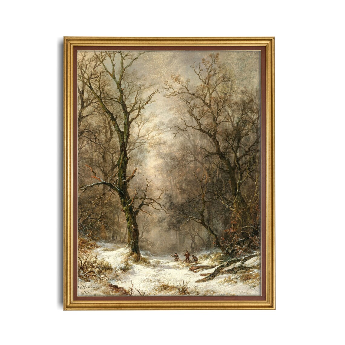 Vintage Winter Landscape Art Print, Rustic Snow Scene - Image 2