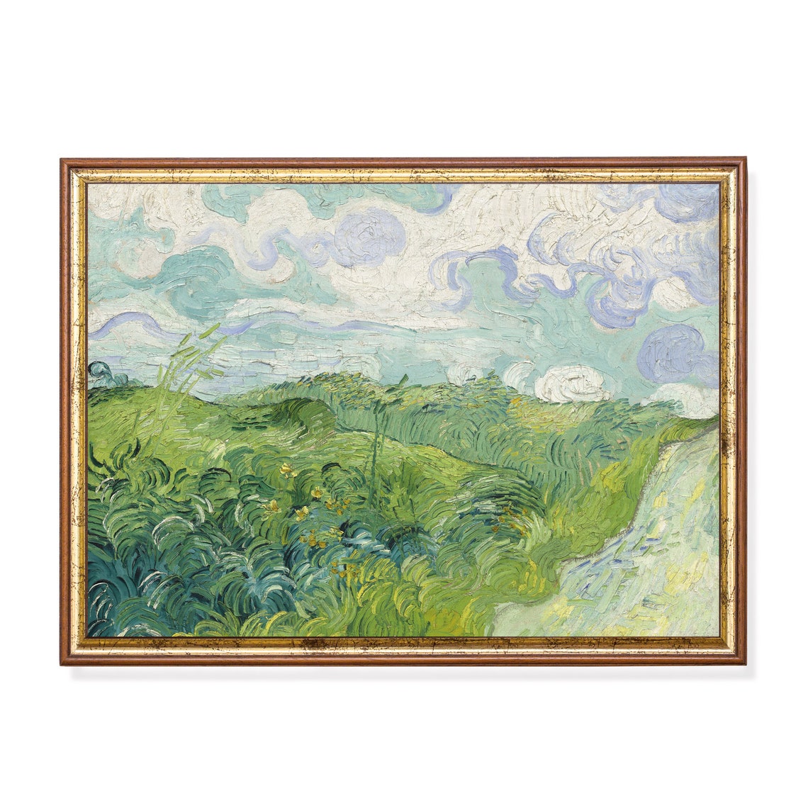 Green Wheat Field Under Swirling Sky Impressionist Landscape Poster