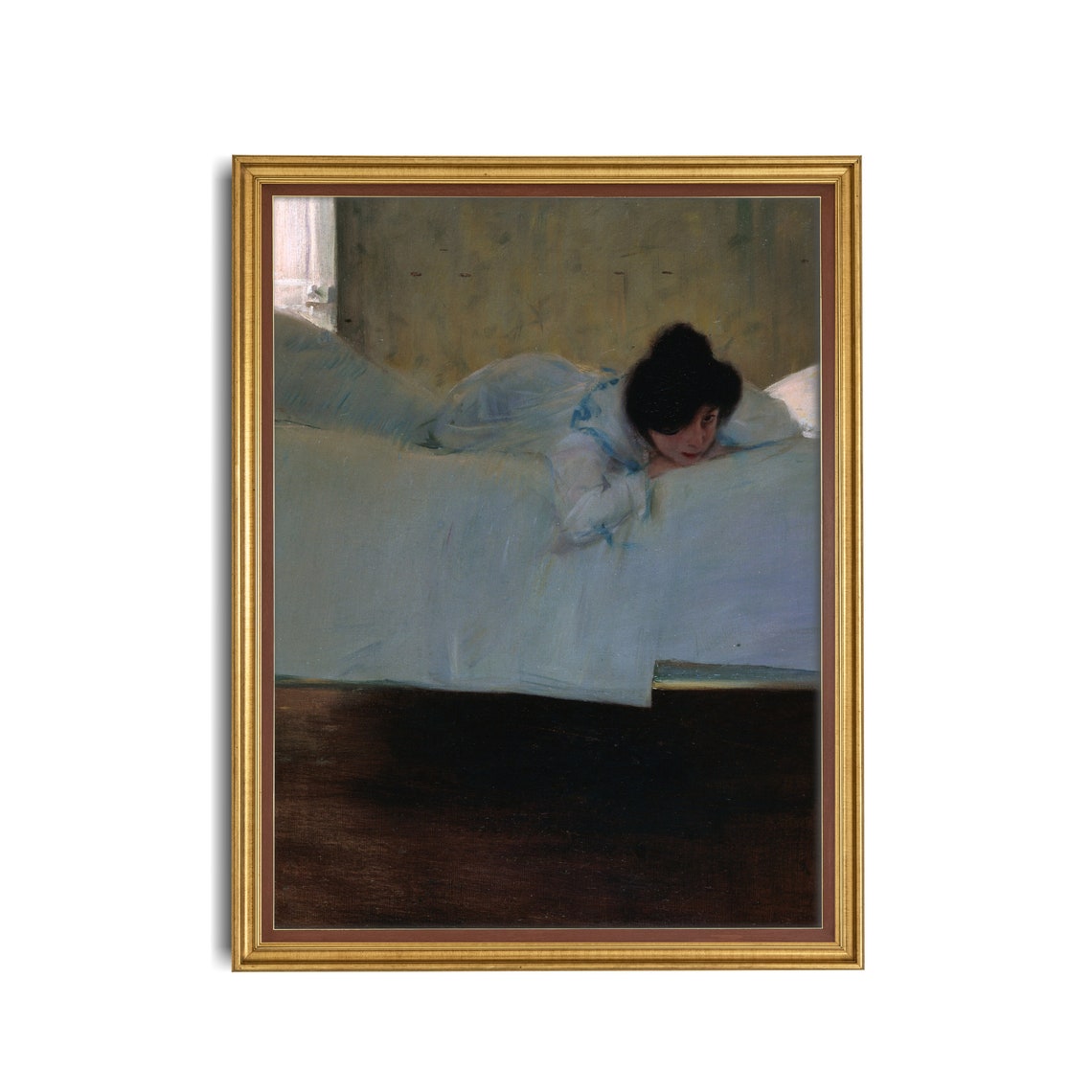 Woman in White Reclining on a Sofa Impressionist Vintage Art Poster - Image 3