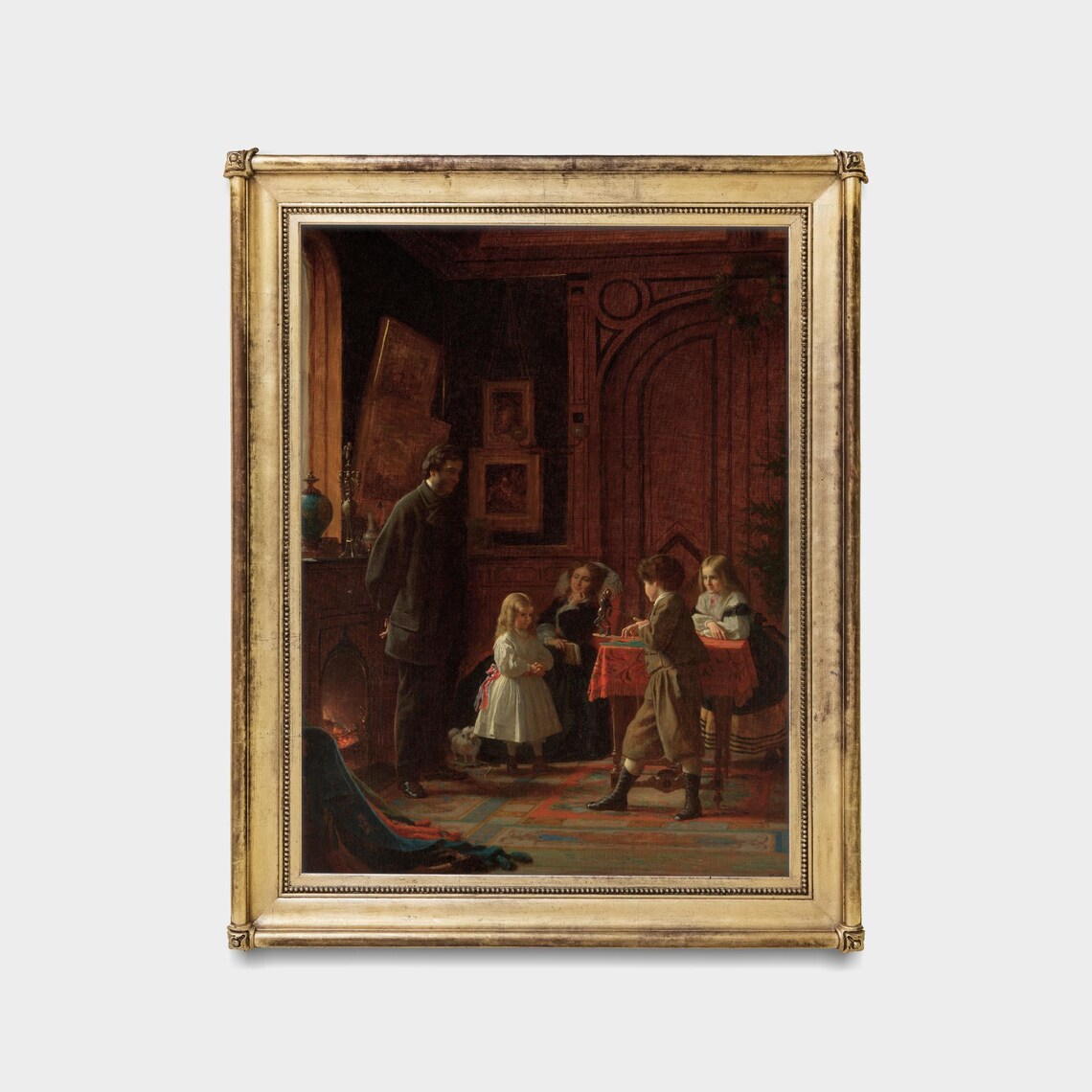 Victorian Christmas Eve Family by the Fireplace Vintage Poster - Image 5