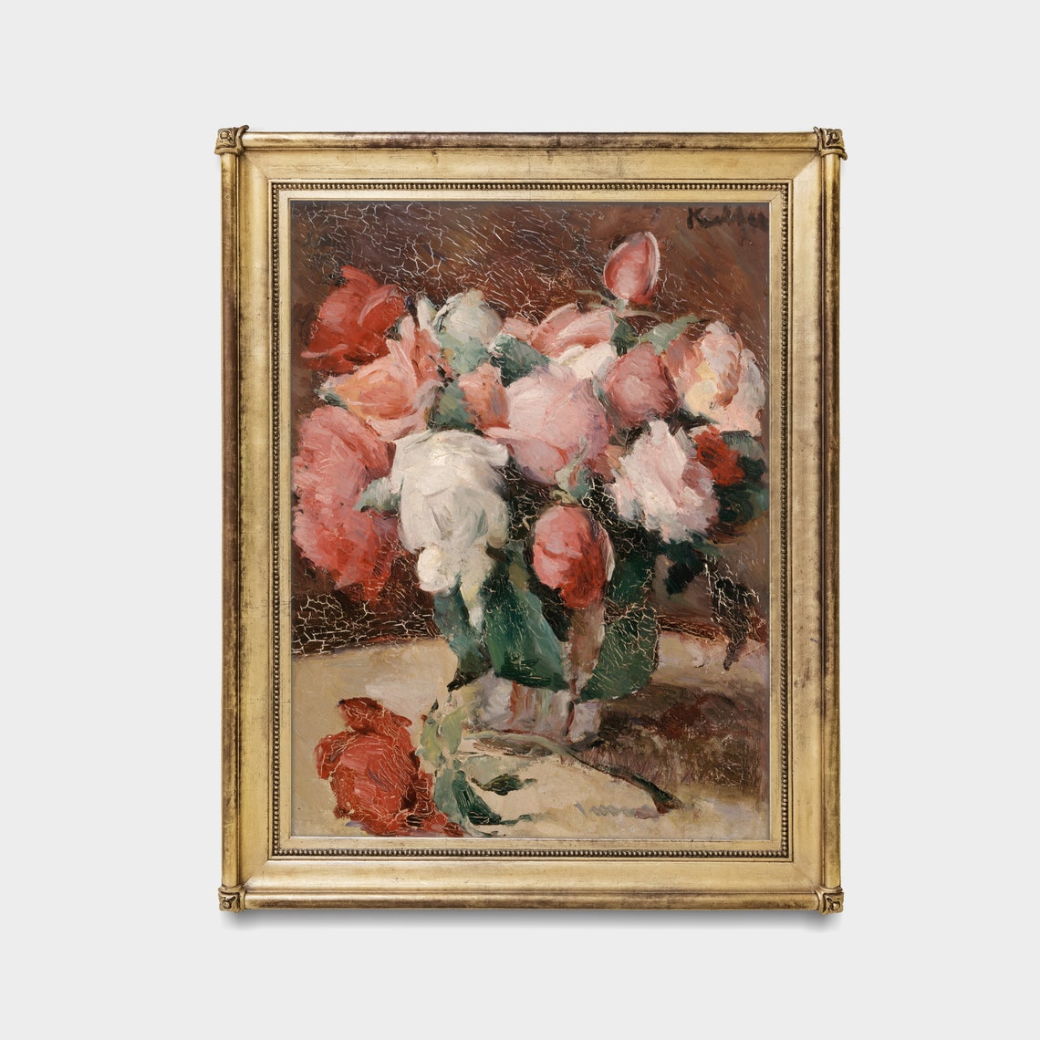 Pink and White Roses in a Vase Impressionist Still Life Art Poster - Image 3