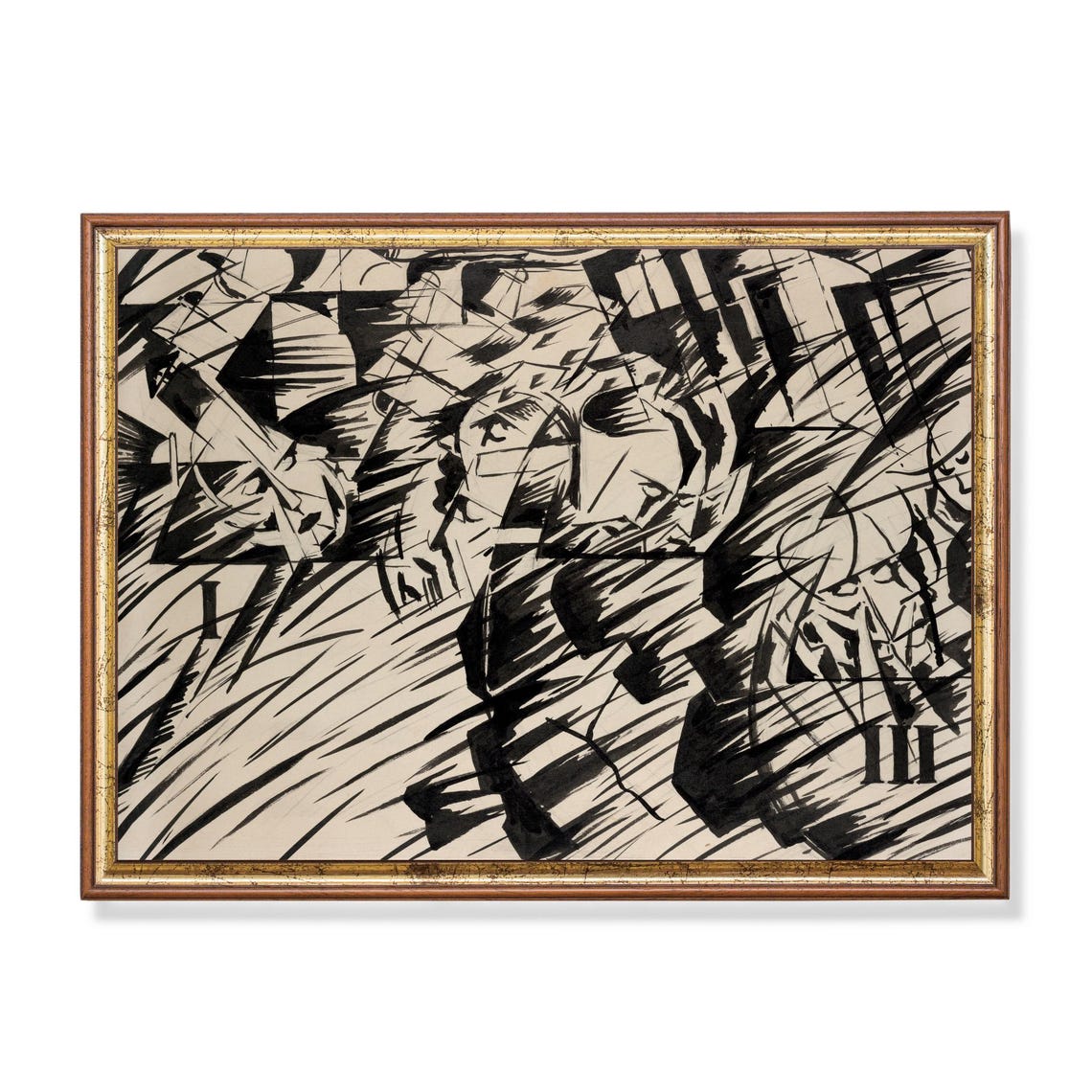 Black Ink Cubist Faces Bold Futurist Abstract Drawing Art Poster