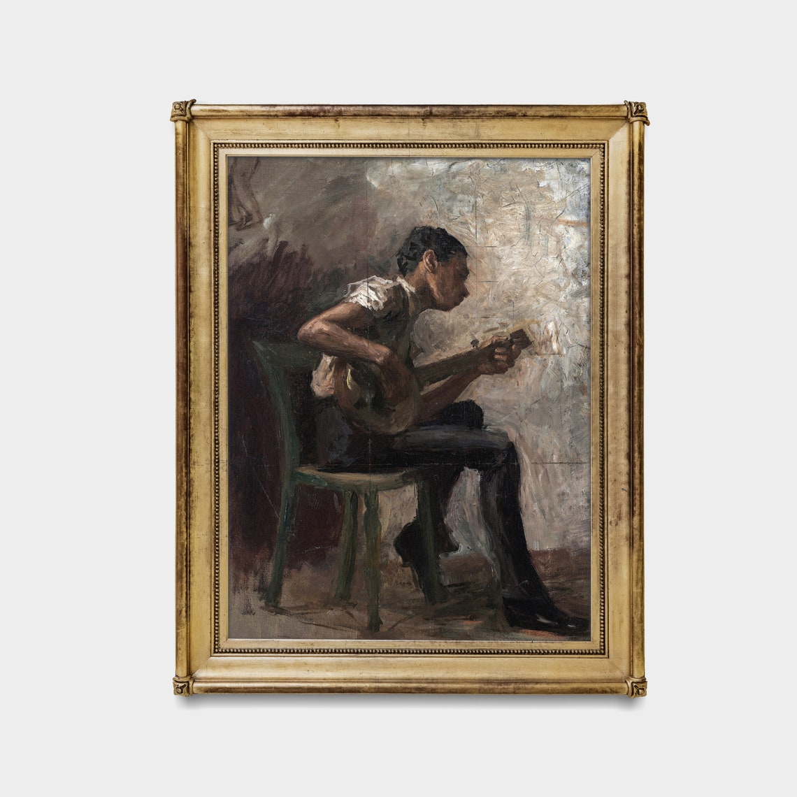 Seated Young Man Playing Guitar in a Moody Vintage Portrait Poster - Image 4