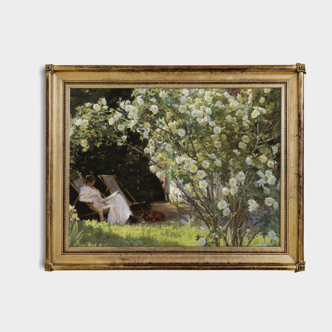 Vintage Lady Reading in the Garden, Art Print - Image 2