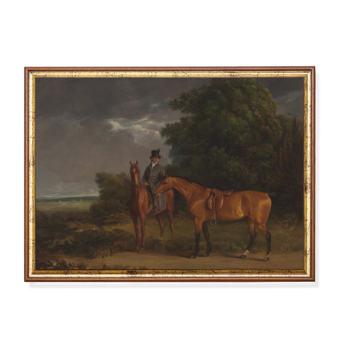 Gentleman in a Top Hat With Two Horses Vintage Equestrian Poster