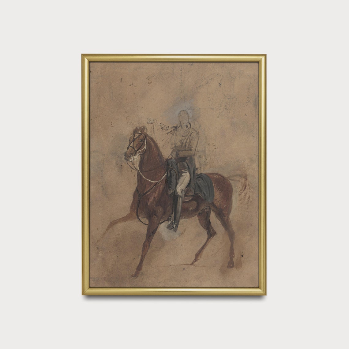 Vintage Equestrian Study of a Rider on a Chestnut Horse Poster - Image 3
