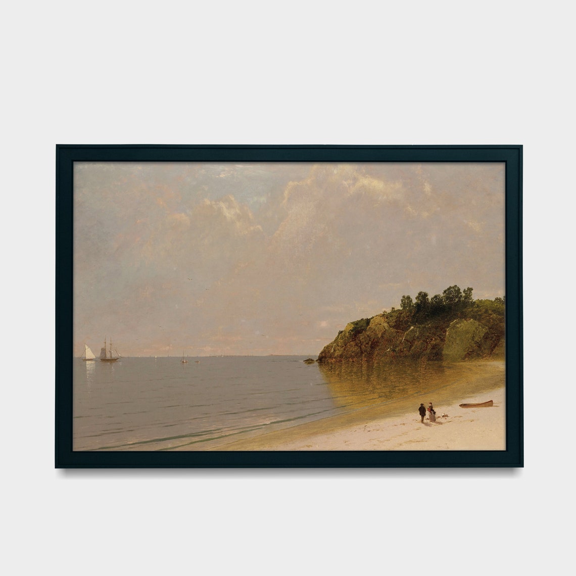 Calm Coastal Beach With Sailboats Vintage Seascape Painting Poster - Image 4