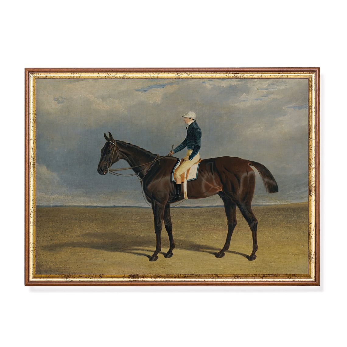 Jockey on a Bay Racehorse at the Track Vintage Sporting Poster