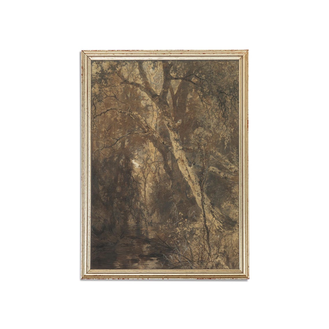 Old Birch Trees Dark Forest Antique Nature Sketch Art Poster - Image 3