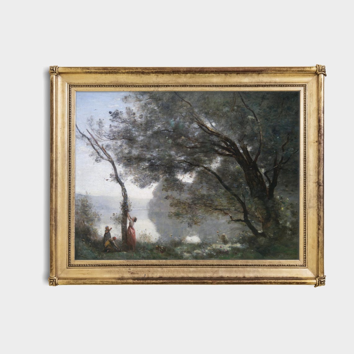 Towering Trees by a Quiet Riverbank Antique Landscape Poster - Image 4
