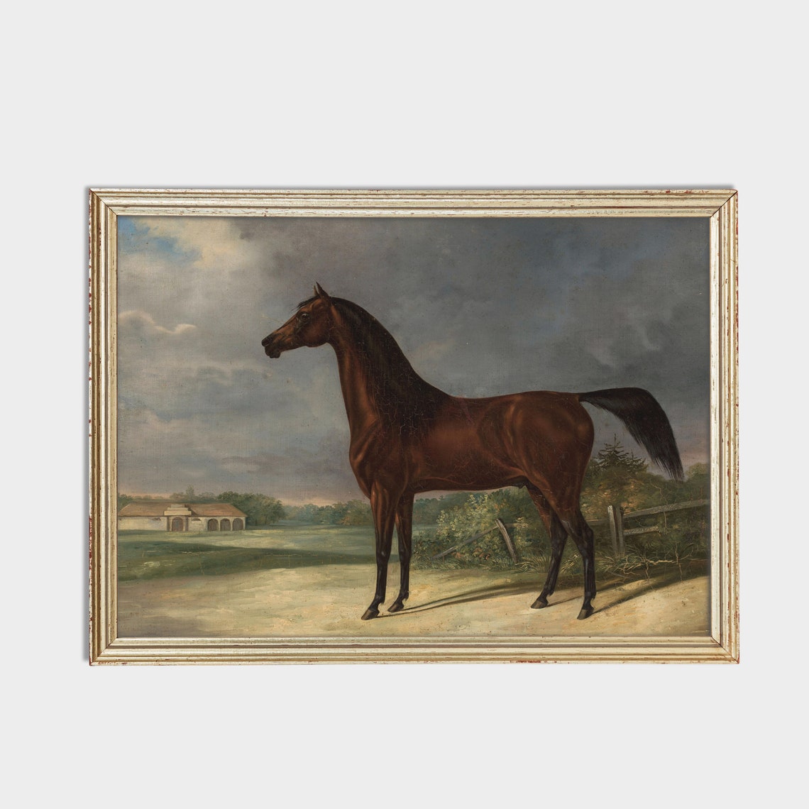 Dark Bay Stallion by the Stable Yard Vintage Horse Portrait Poster - Image 2