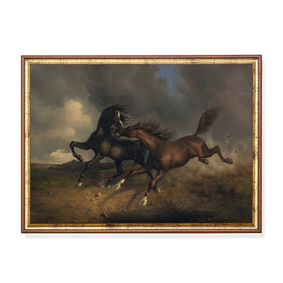 Vintage Horse Painting Antique Animal Print Moody Rustic Artwork Wall Art Farmhouse Decor Fine Art